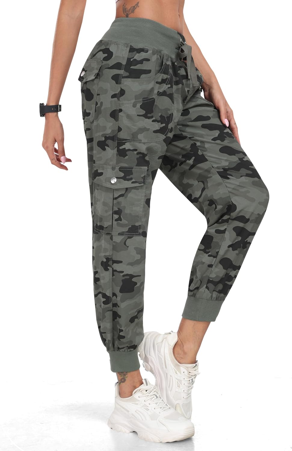 MoFiz Women's Lightweight Hiking Cargo Pants Outdoor Quick Dry Casual Travel Sweatpants Joggers Elastic Waist Button Pockets