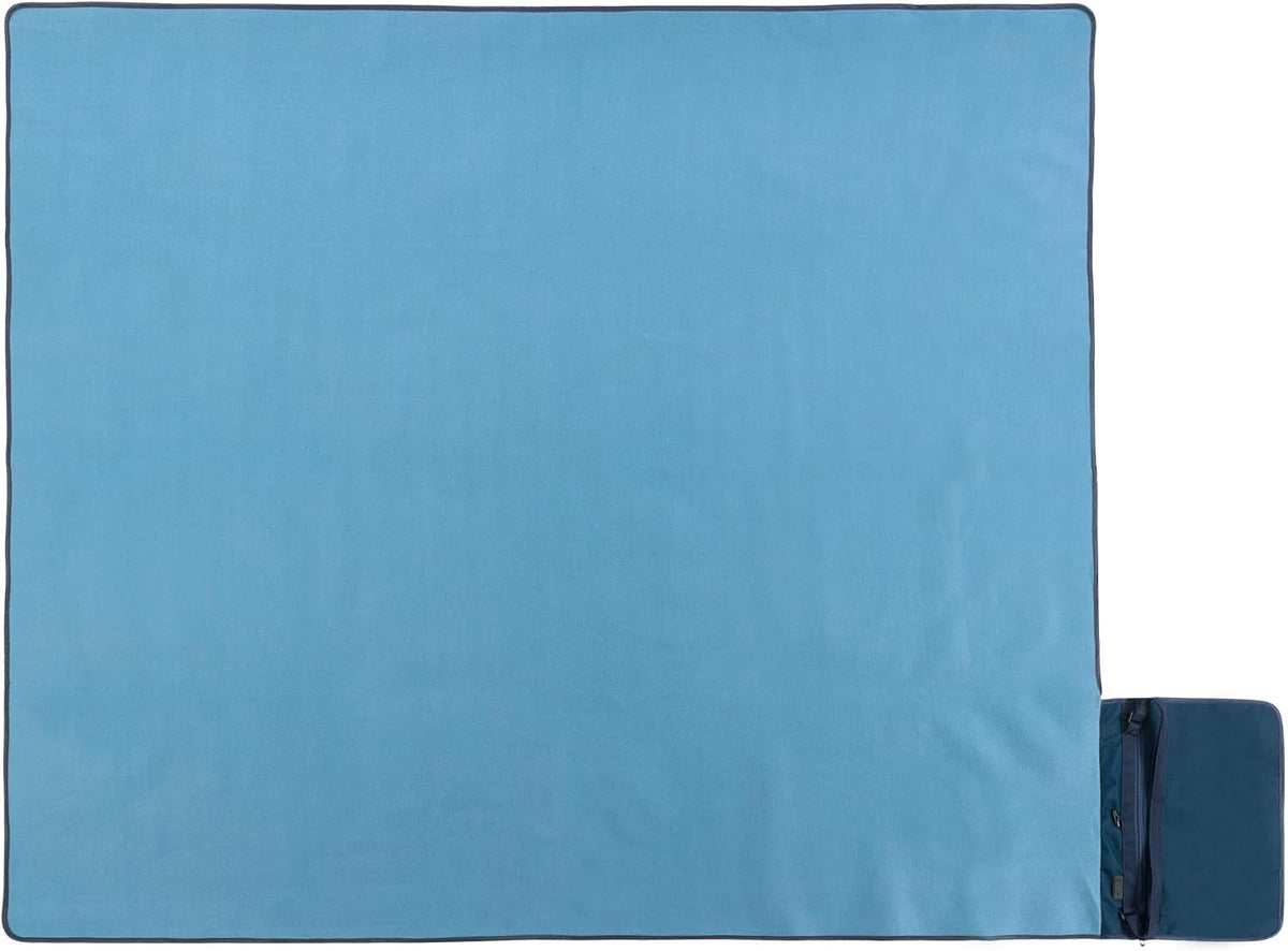 Picnic TIME Blanket Tote XL Outdoor Picnic Blanket, 70"x80" Foldable Beach Mat with Soft Fleece Top, Water-Resistant Backing, Carry Strap & Pocket, Portable Blanket for 4-5 People (Dusty Blue)