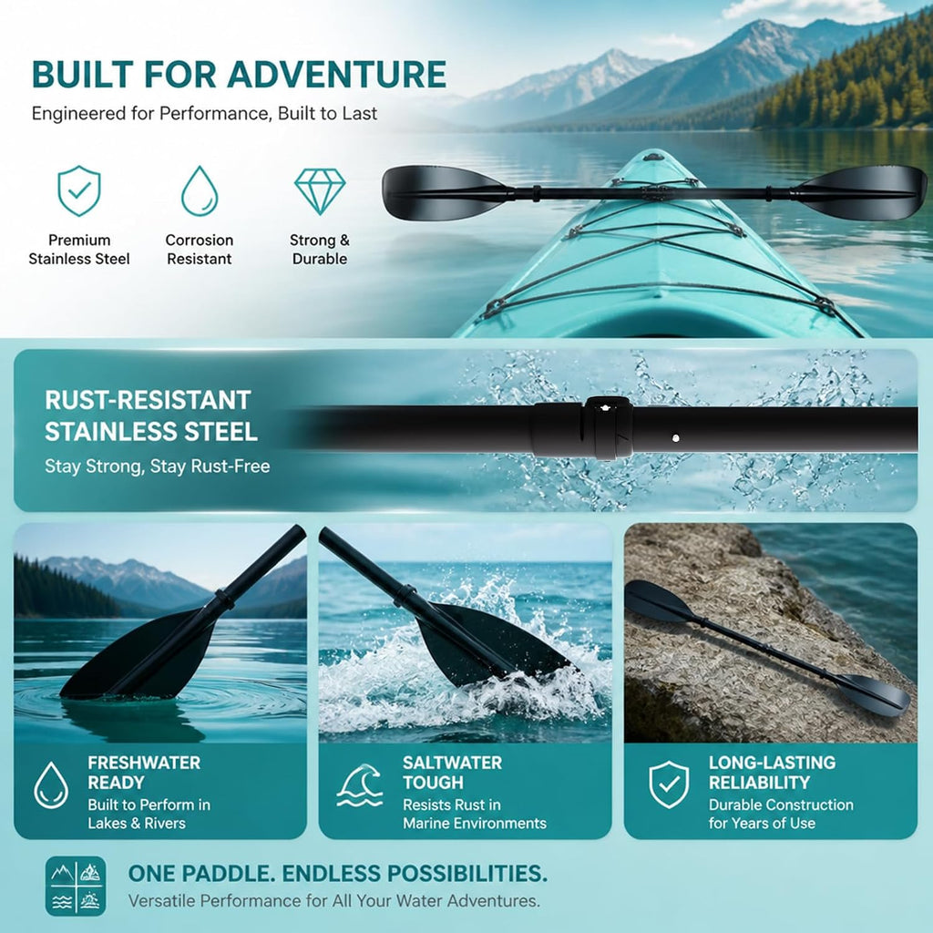Youth Kayak Paddle,4 Piece Kayak Oar with Waterproof Storage Bag Wide Blade Adjustable Kayak Paddle Teens Beginners Kayaking Canoeing Fishing Boating Lake River Ocean.