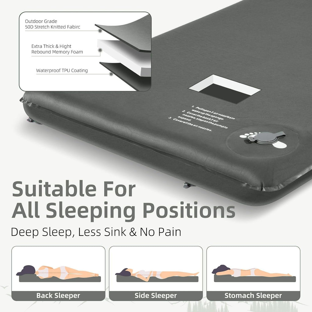 Wevelel Memory Sleeping Pad, 3.1" Ultra-Thick Foam Sleeping Mats for Camping, Easy Inflate&Deflate,9.5 R-Value Insulated Camping Mattress Pad with Pillow, for Car Travel Tent