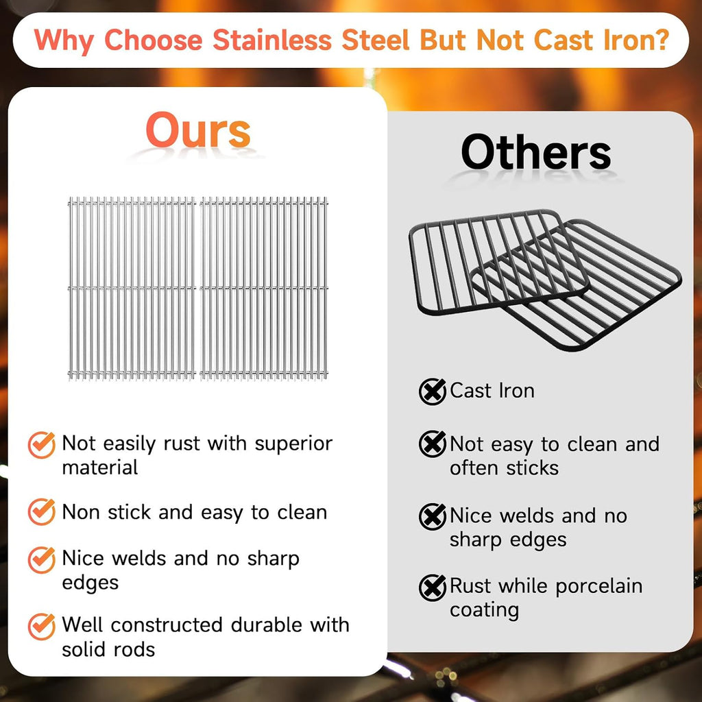 2pcs Stainless Steel Grill Grates for Weber, 18.75" x 26.5''