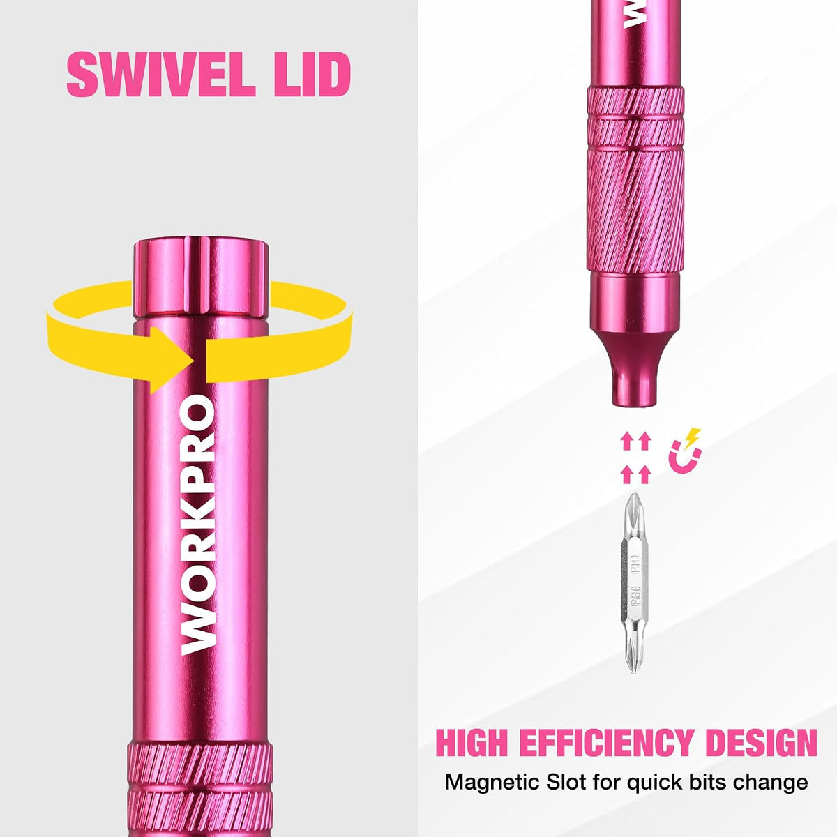 WORKPRO 24 in 1 Multi Bit Mini Screwdriver Set Magnetic, Pink