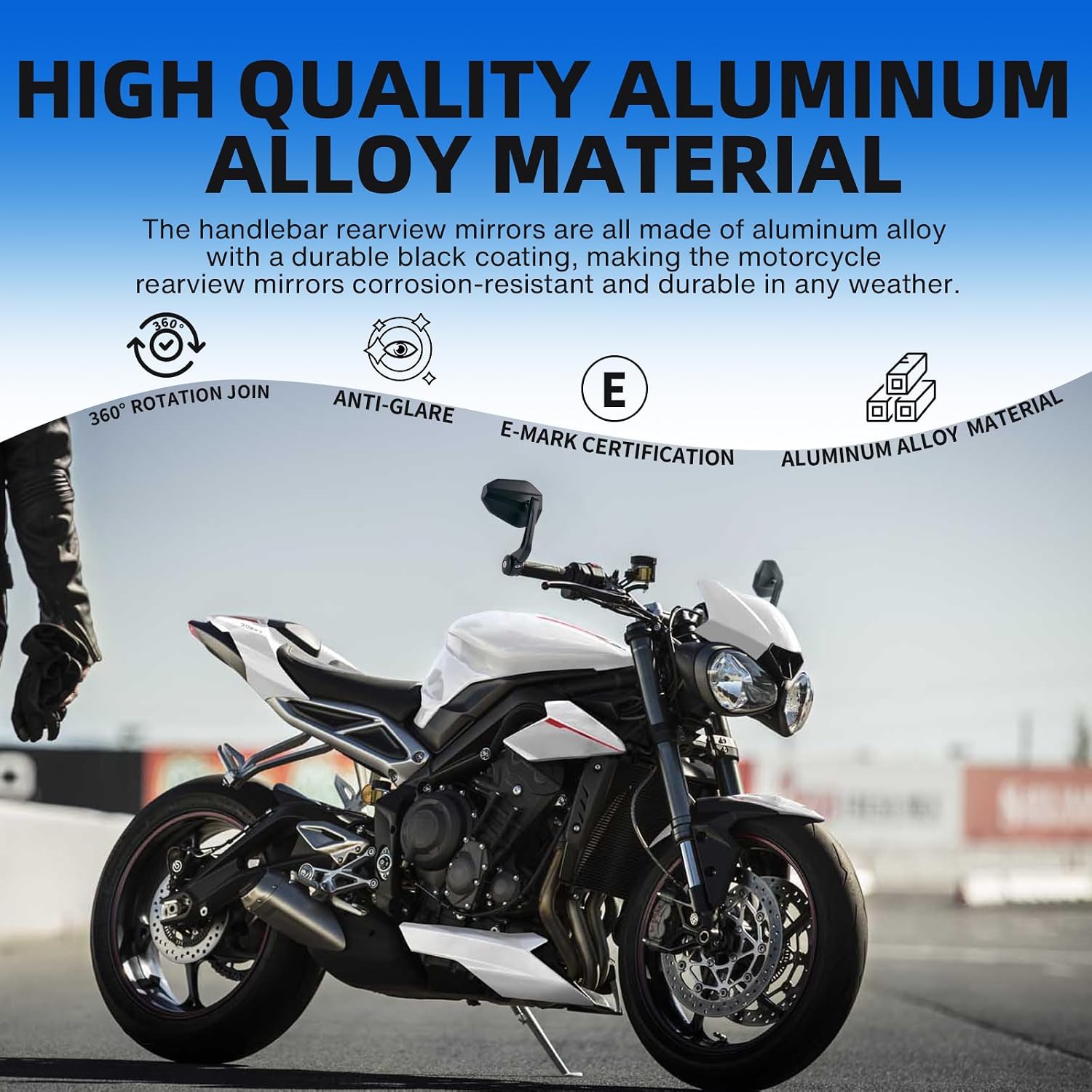 DREAMIZER Motorcycle Bar End Mirrors Black CNC Bar End Mirrors for Motorcycles Compatible with Honda Kawasaki Suzuki Scooter and More (White Glass Lens)