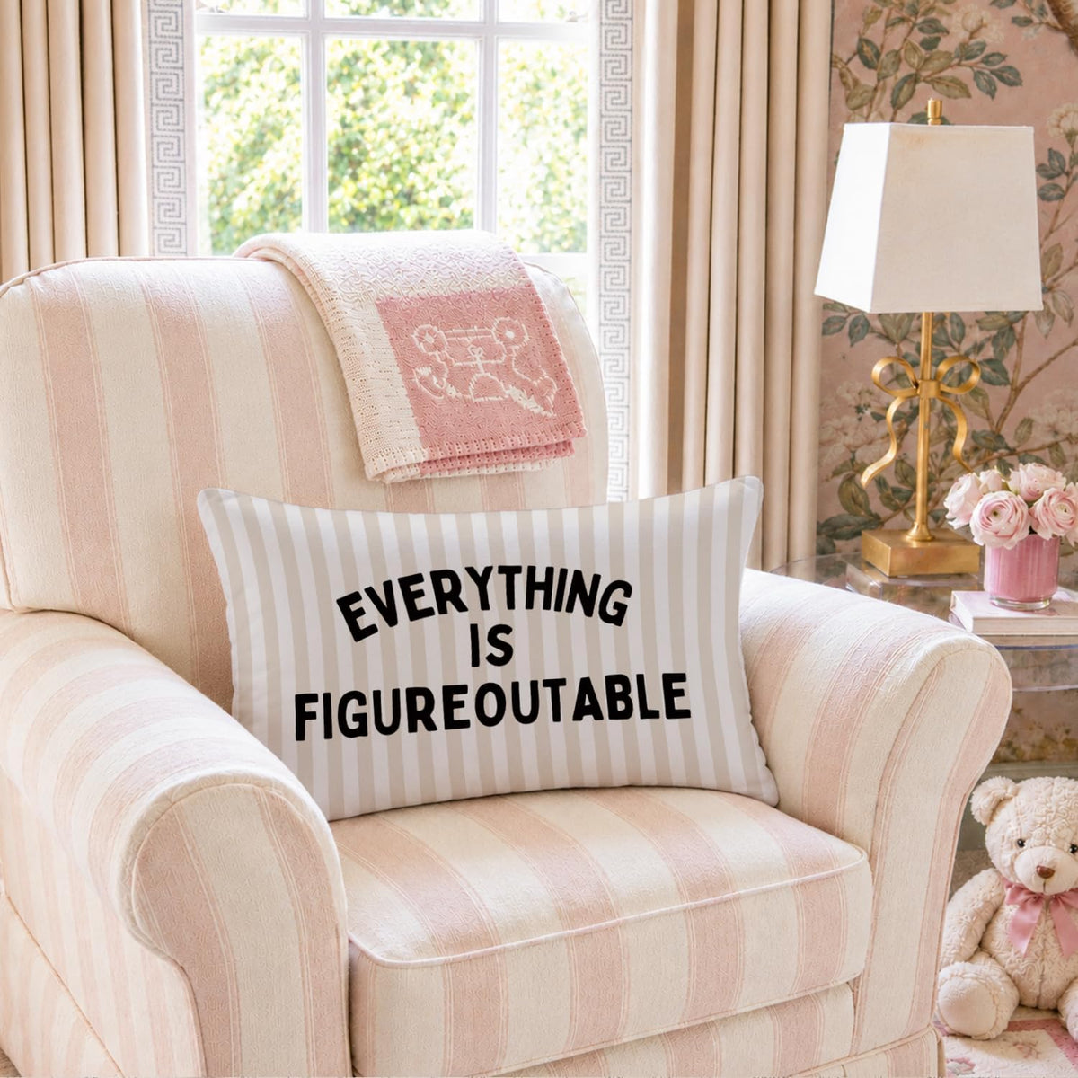 Everything is Figureoutable Inspirational 12x20 Pillow Cover, Positive Affirmations Motivational Striped Decorative Throw Pillow Covers Pillowcases Decorations for Home Bedroom Living Room