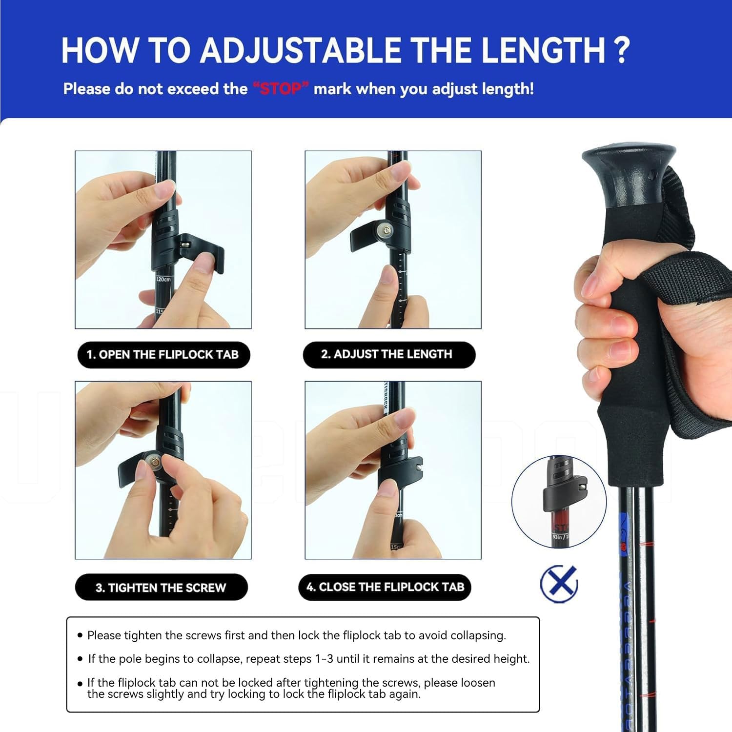 Trekking Poles Collapsible Hiking Poles, Lightweight Aluminum Hiking Sticks