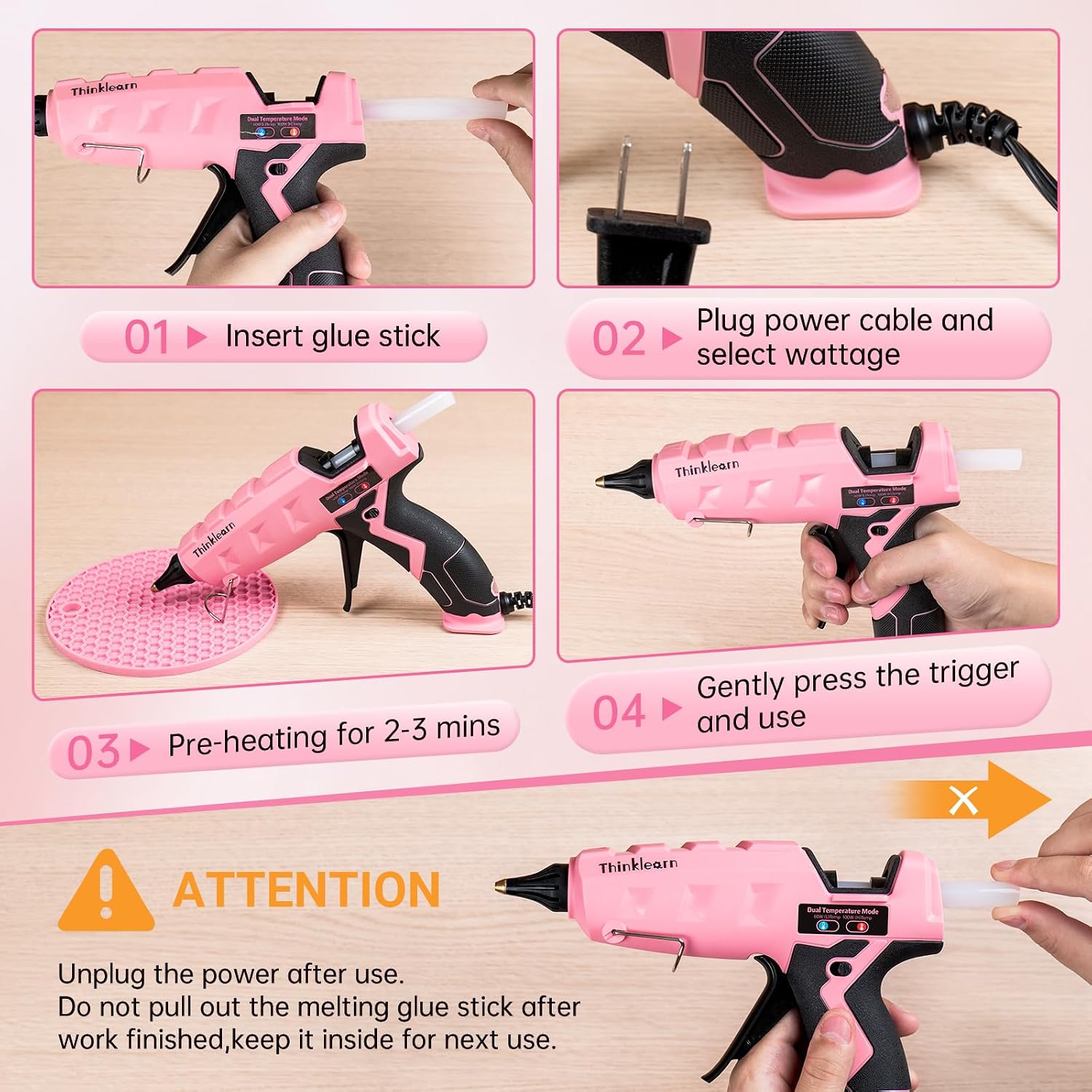 THINKLEARN Hot Glue Gun, Full Size, 60/100W Dual Power
