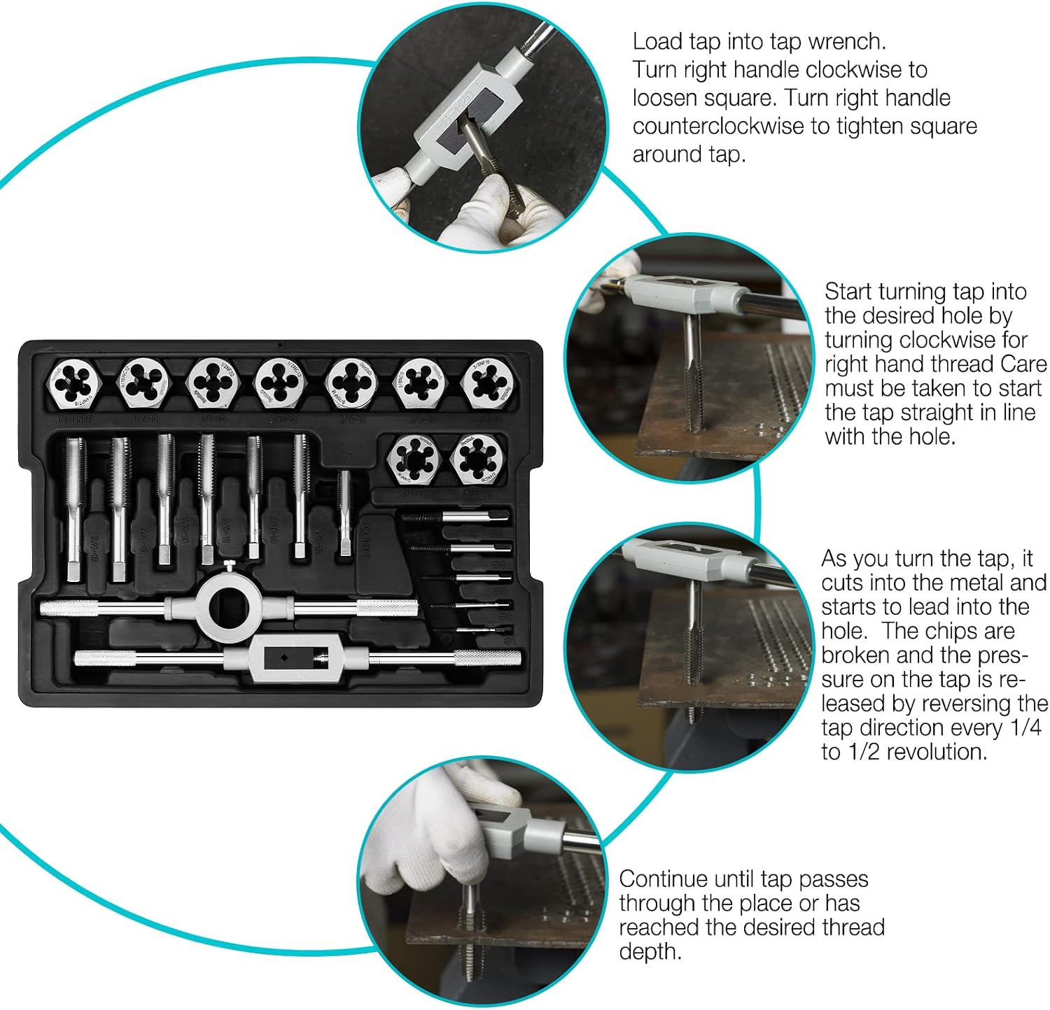 DURATECH Large Size Tap and Die Set, 23 Piece, Standard