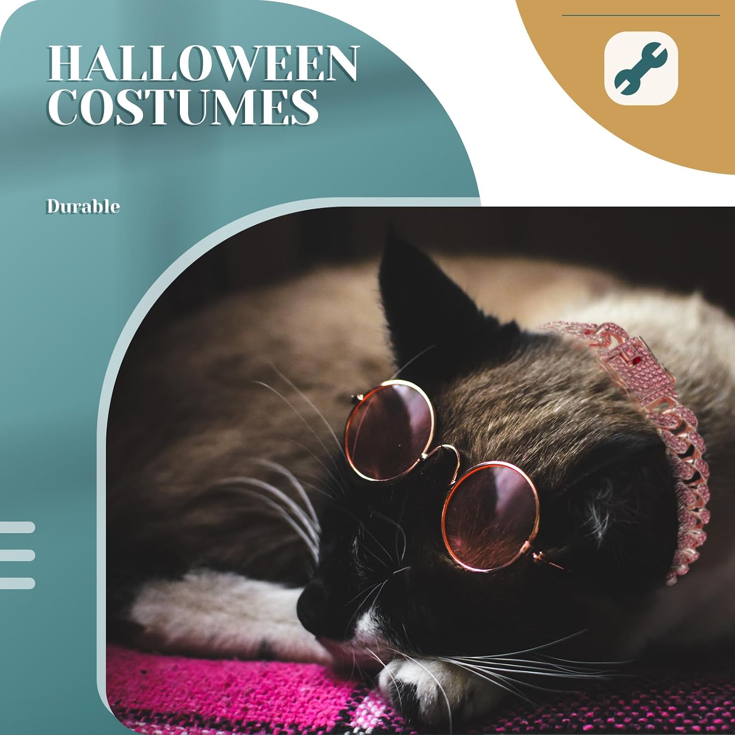 Xuniea 2 Pieces Cat Dog Chain Collar and Sunglasses Set Rhinestone Necklace with Secure Buckle Round Glasses for Doll Cat Dog Pet Accessories(10 Inch,Rose Gold, Pink)