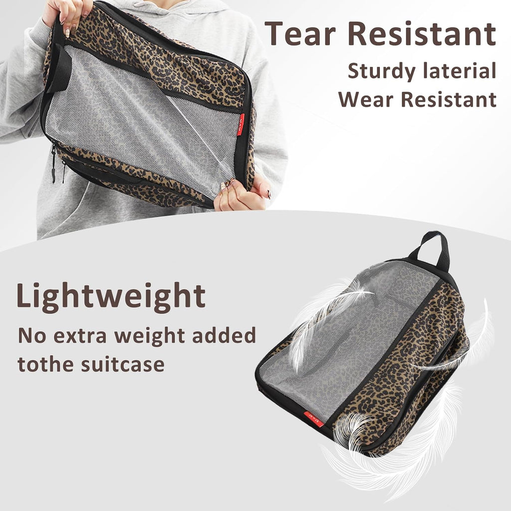 U+U 4 Set Compression Packing Cubes - Ultralight Travel Cubes (Leopard)