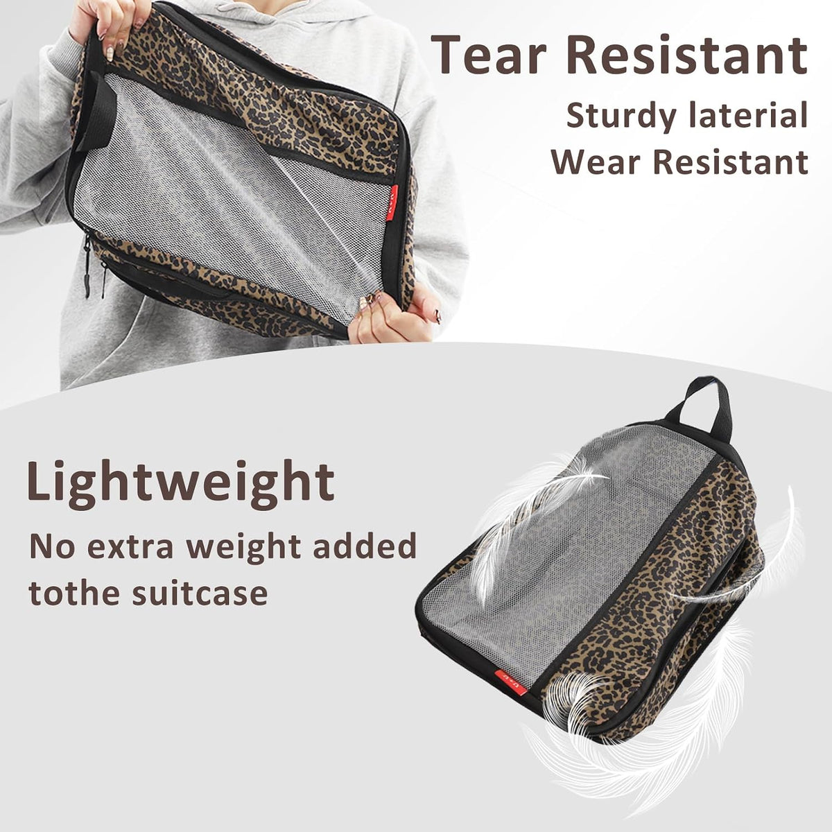 U+U 4 Set Compression Packing Cubes - Ultralight Travel Cubes (Leopard)