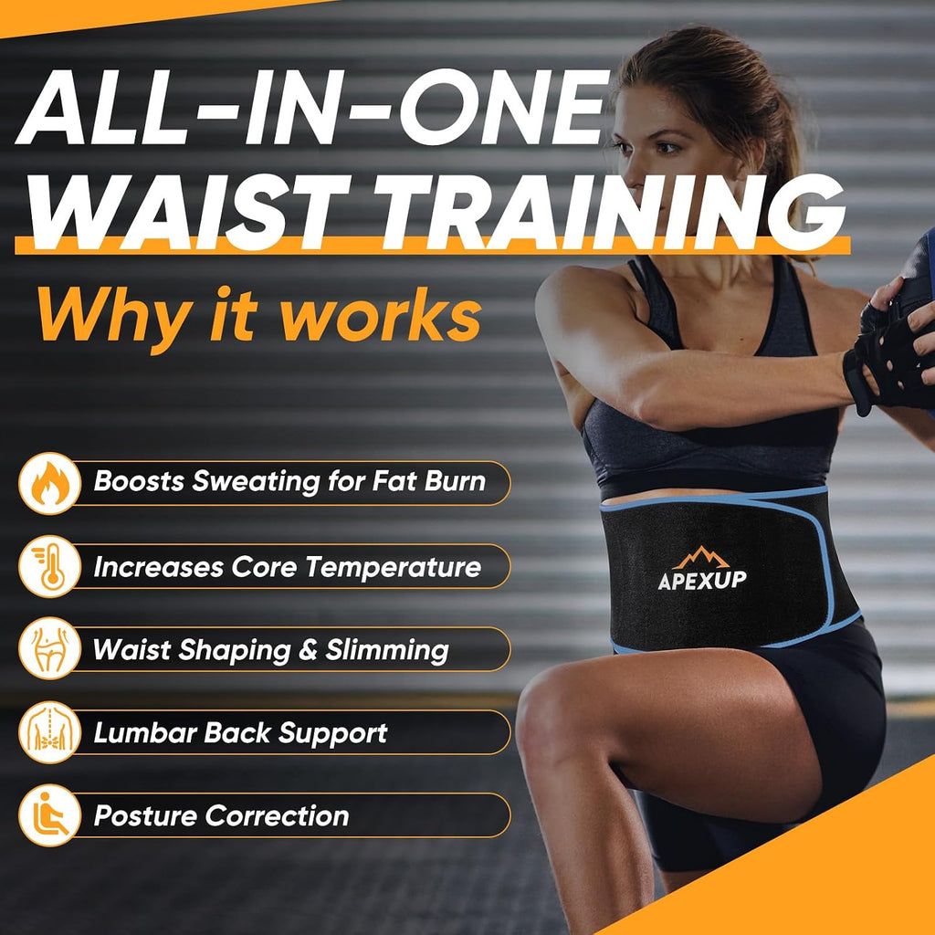 APEXUP Waist Trainer for Women Lower Belly Fat, Men Sweat Band, Stomach Wrap, Waist Trimmer with Removable Lumbar Support