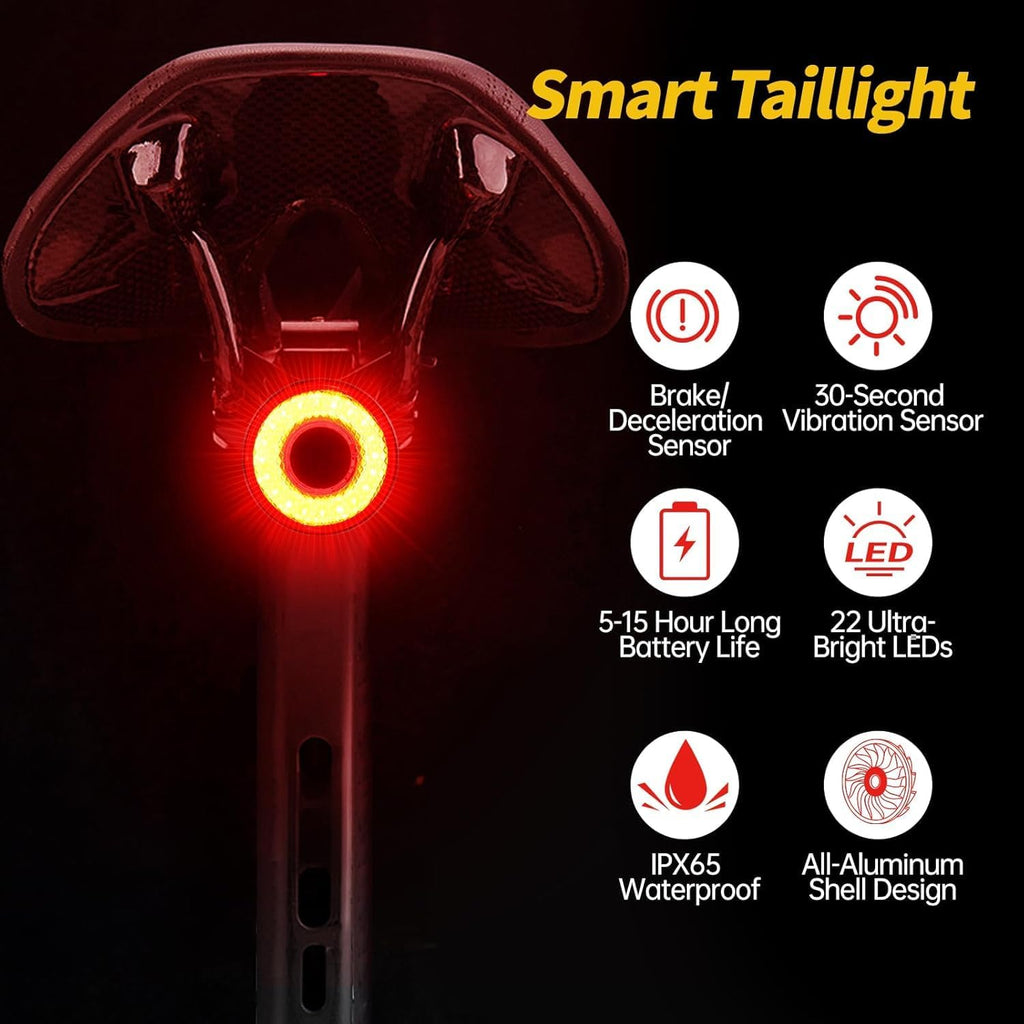 Smart Bike Tail Light, Brake Sensing, Auto On/Off, Saddle & Seatpost Mount