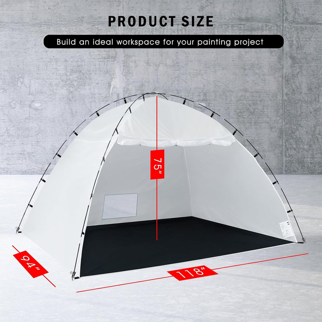 Siebwin 10x8x6.2ft Spray Paint Tent, Mesh Screen & Windproof Hooks, White