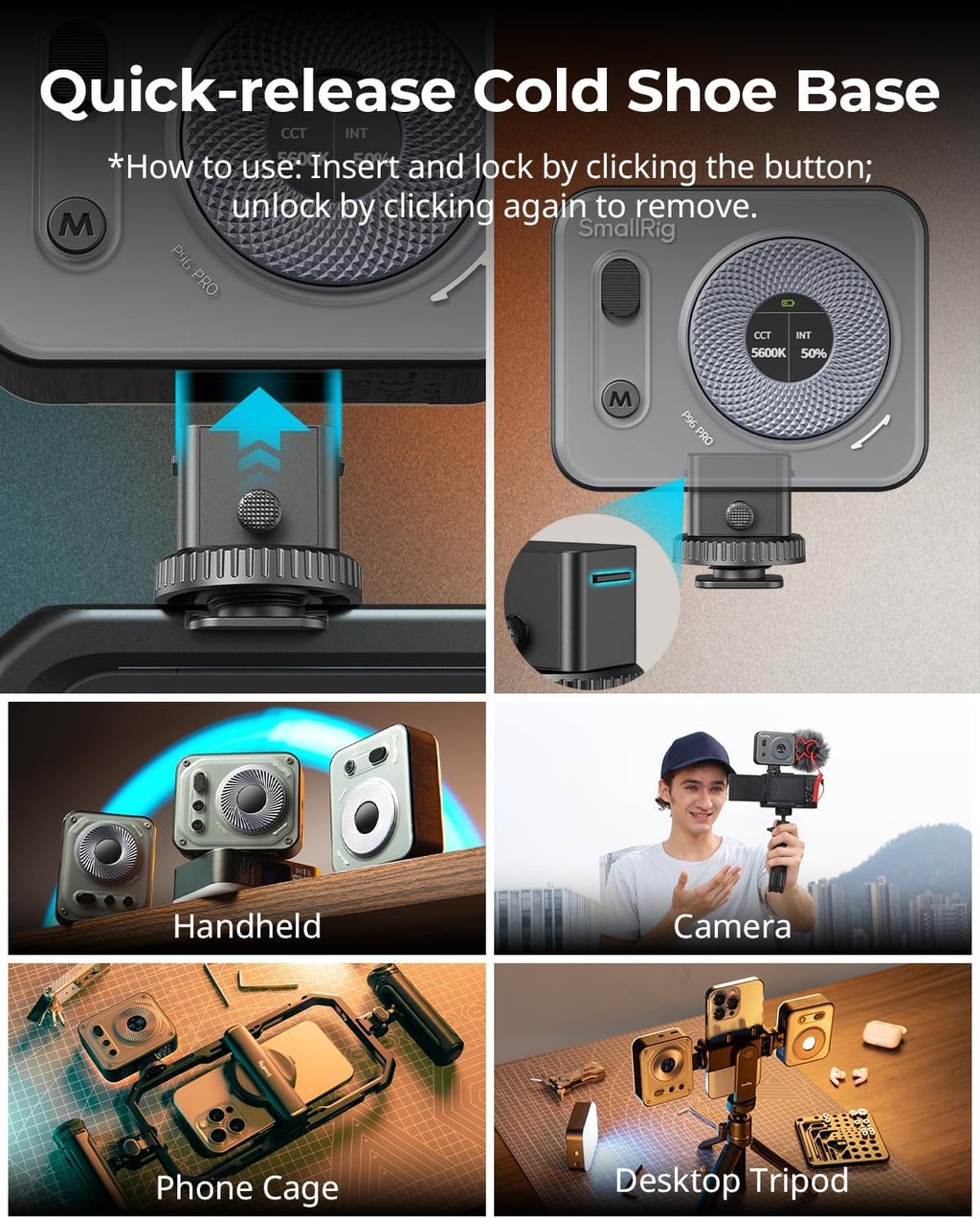 SMALLRIG P96 Pro Mini LED Video Light, Portable Photography Camera Light