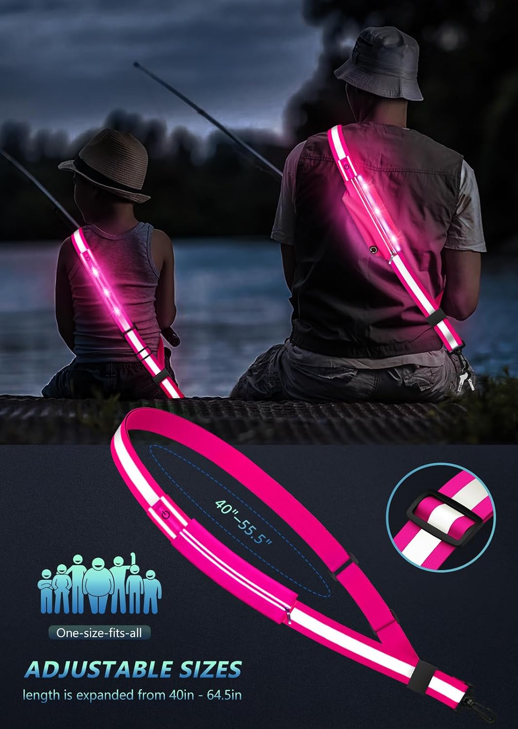 Fokia Kunbio LED Reflective Belt Sash for Walking at Night,Running Safety Gear LED Light Up Running Belt for Runners Walkers
