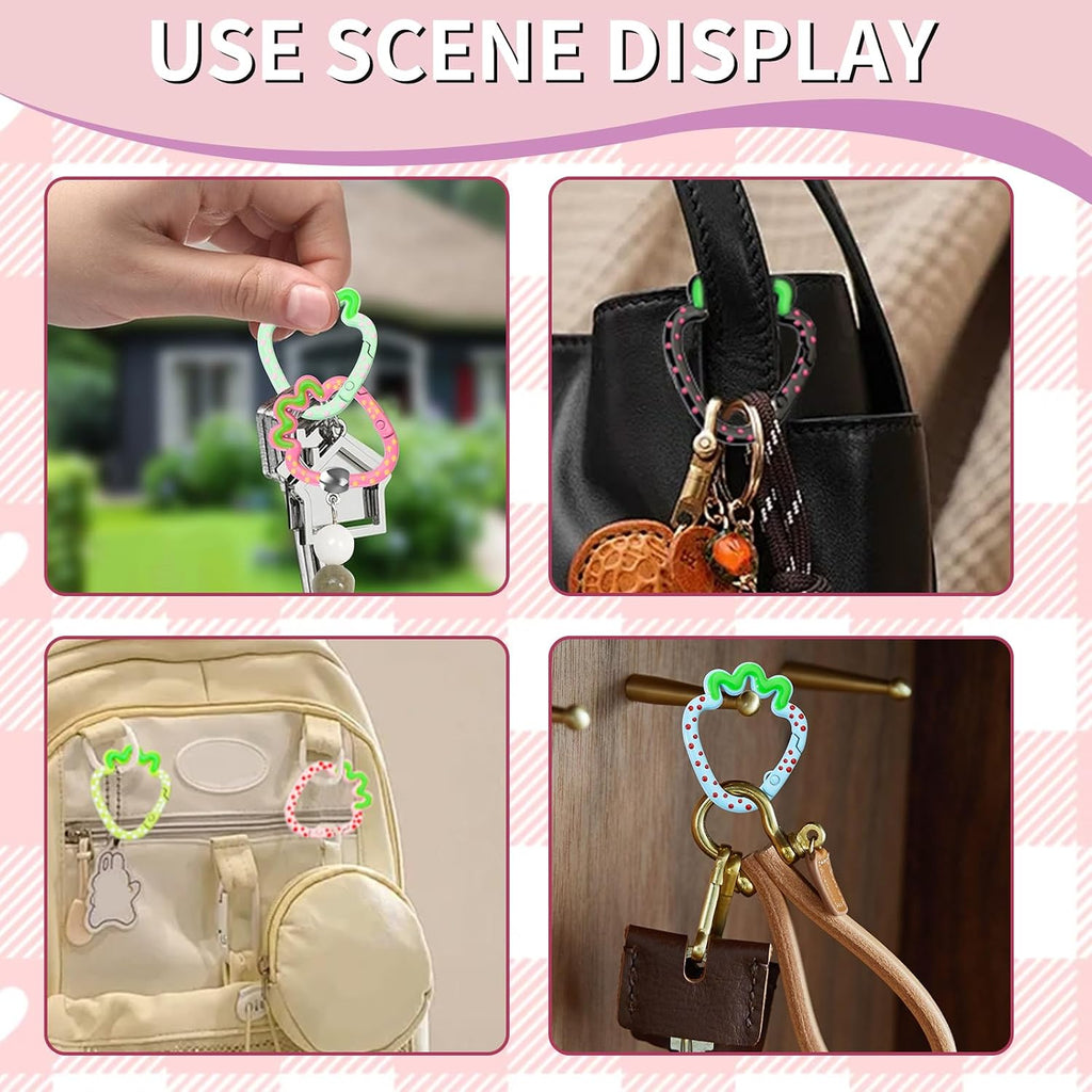 12 Pcs Cute Carabiner Keychain Clips,Strawberry Shape Keychain Rings, Metal Ring Spring,Flat Spring Ring for Purse Strap, Handbag, Key Chain Hooks Accessories