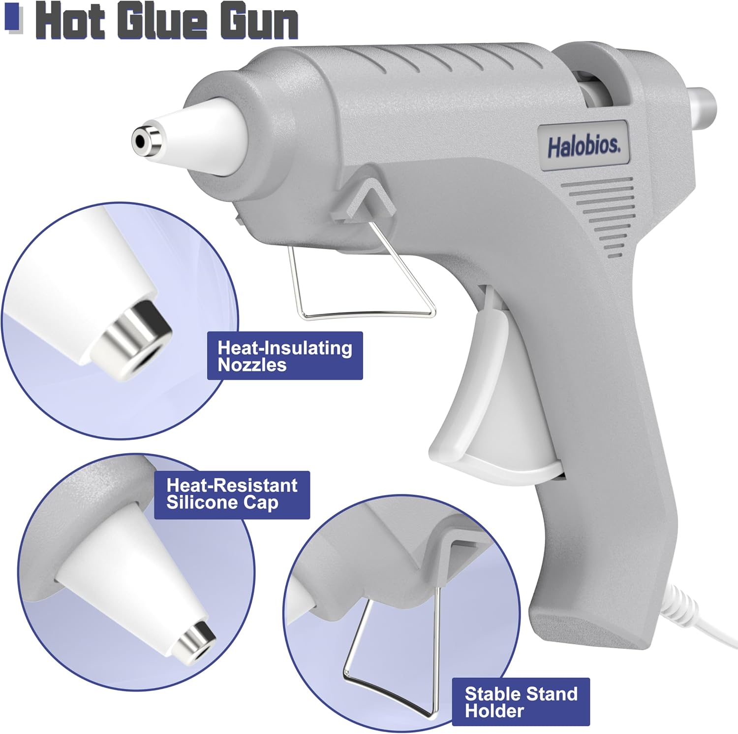 Halobios Hot Glue Gun, Fast Preheating Hot Melt Glue Gun with 20 Glue Sticks, Hot Glue Gun Full Size for Making Decoration School DIY Crafts Projects Home Repairs(40W Gray)