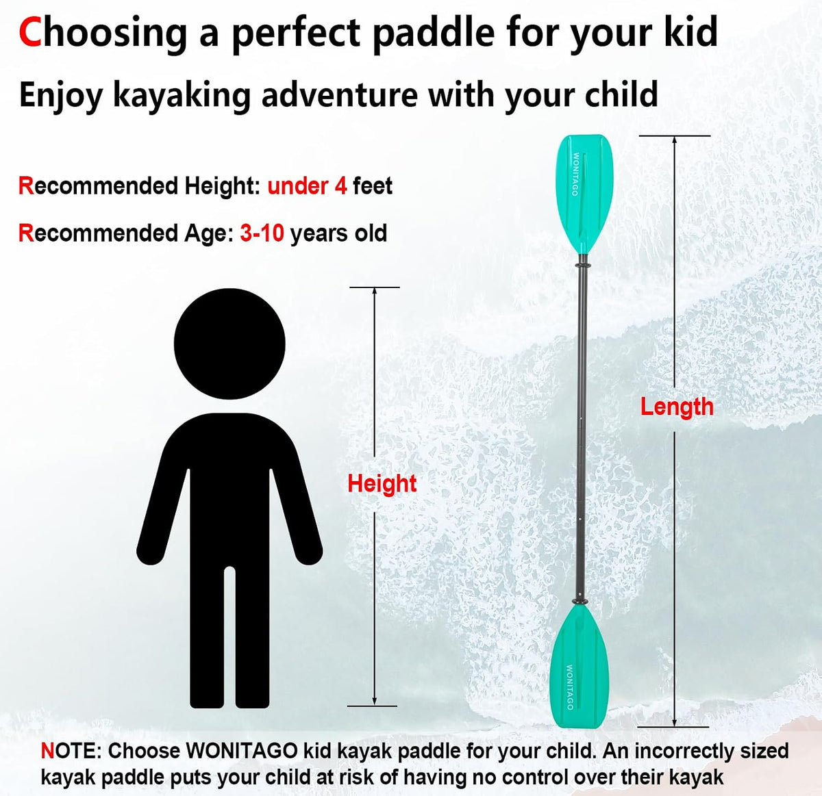 Kayak Paddle for Kid, Adjustable Kayaking Oar for Child and Youth