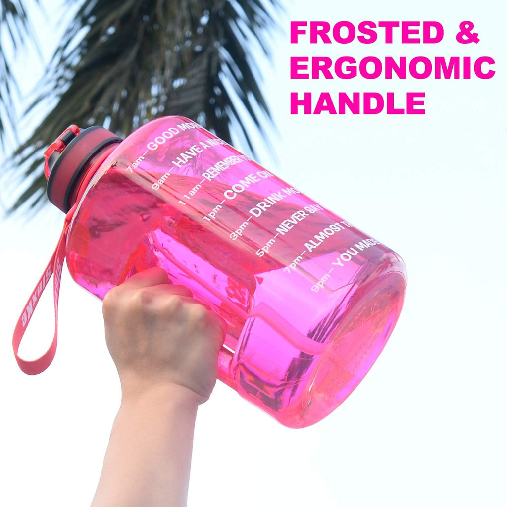 SLUXKE 1 Gallon Water Bottle with Time Marker and Straw, BPA Free 128oz Leak Proof Motivational Large Water Bottle Jug with Handle, Pop Up Open Sports Big Bottle Jug with Comfortable Silicone Nozzle