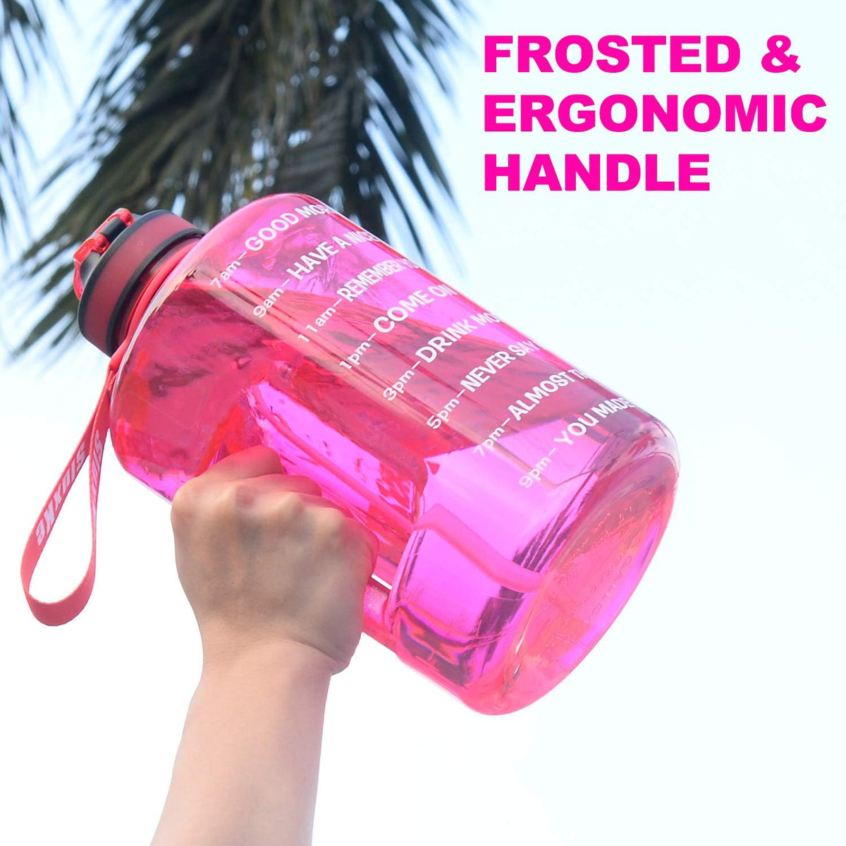 SLUXKE 1 Gallon Water Bottle with Time Marker and Straw, BPA Free 128oz Leak Proof Motivational Large Water Bottle Jug with Handle, Pop Up Open Sports Big Bottle Jug with Comfortable Silicone Nozzle