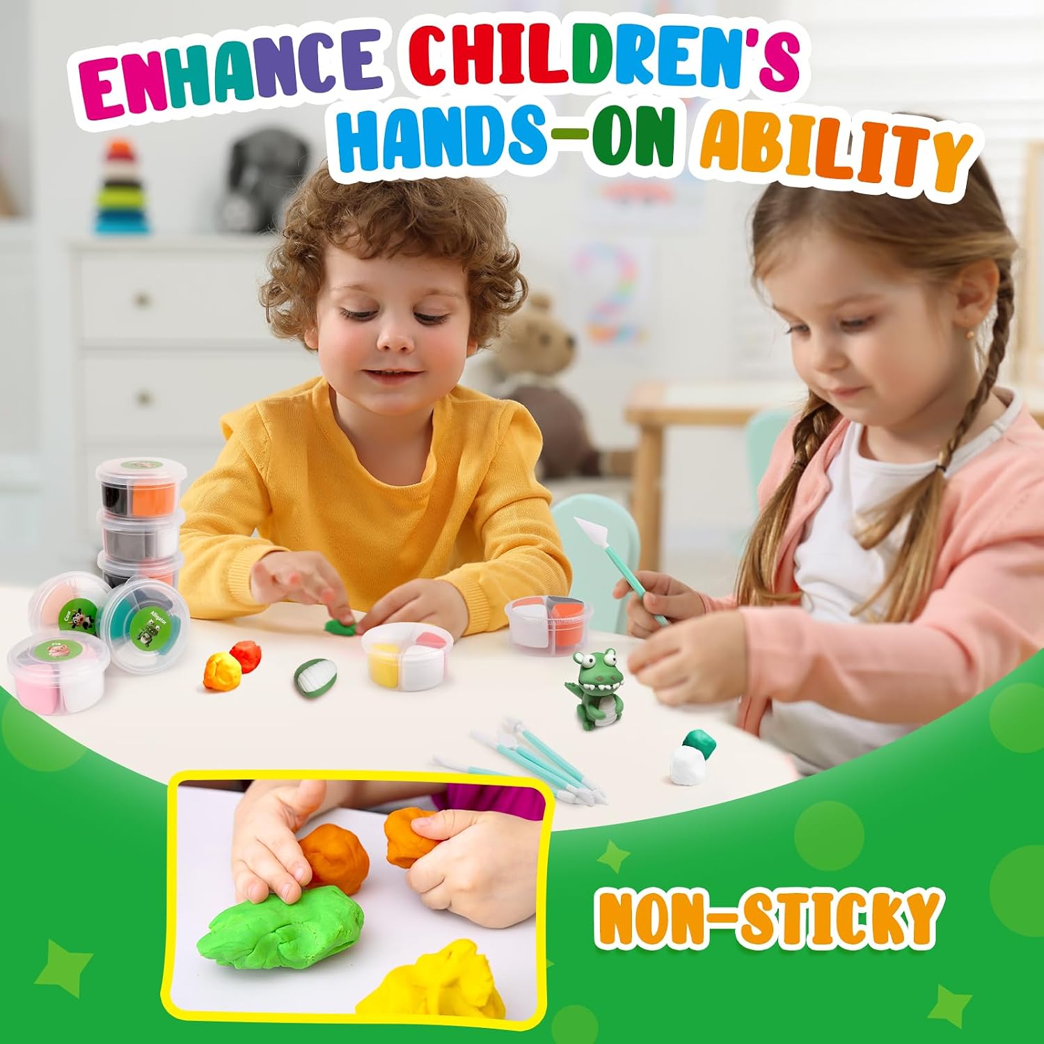 Kasfalci Air Dry Clay Kit for Kids, 12 Animals Modeling Magic Clay Sculpting Set, DIY Party Favors Arts & Crafts for Kids Ages 4-6-8-12, Ultra Light & Soft, Safe & Non-Stick with Tools & Tutorials