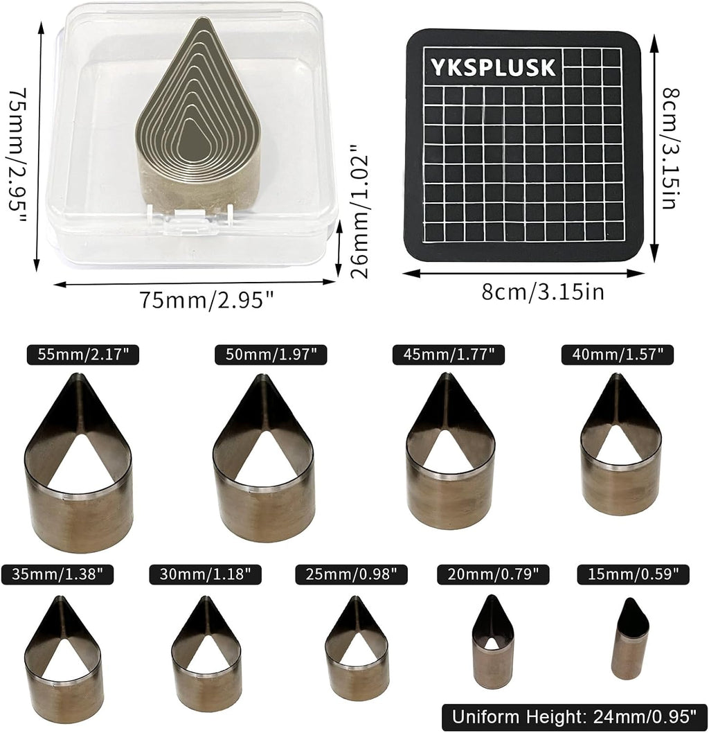 9 Pcs Leather Hole Cutter Set, 9 Sizes Teardrop Shaped Cutting Dies Tool, Cutting Mold Punching Die Set for DIY Craft, Leather Cutter Hollow Punching with Box