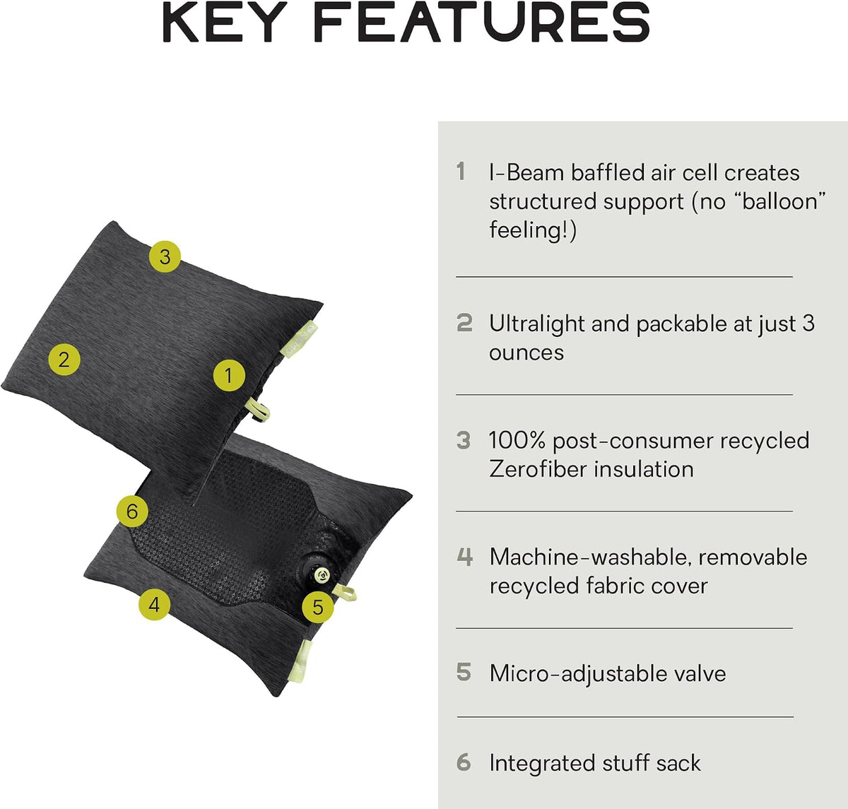 NEMO Equipment Fillo Elite Camping Pillow - Black Pearl/Citron