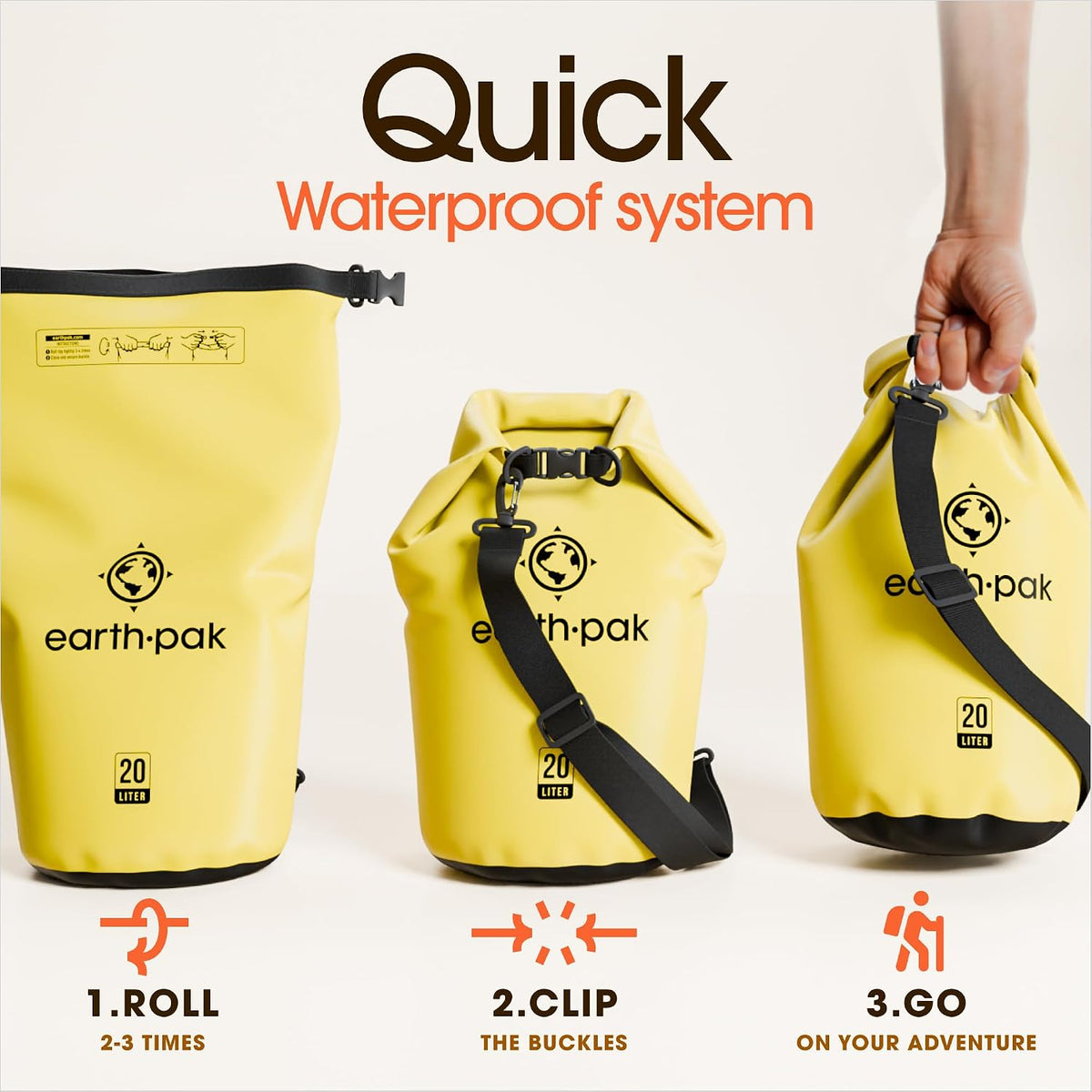 Earth Pak Waterproof Dry Bag - Roll Top Waterproof Backpack Sack Keeps Gear Dry for Kayak with Waterproof Phone Case
