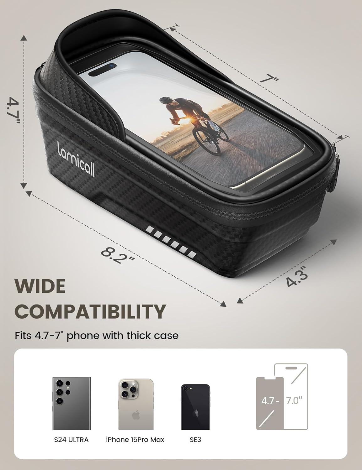 Lamicall Bike Frame Bag Waterproof - [1s Release] Bike Phone Mount Holder