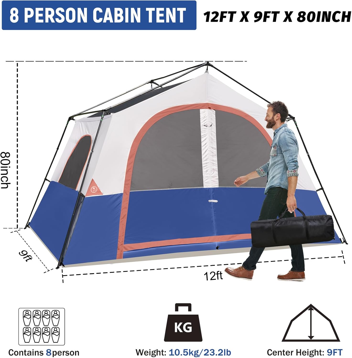 HIKERGARDEN 6-8 Person Tent for Camping Family Outdoor Cabin Tent