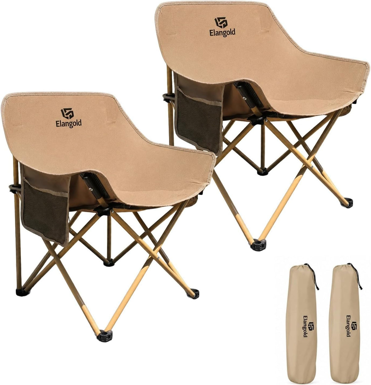 ELangod Folding Camping Chair Set, 2 Pack Portable Outdoor Chairs