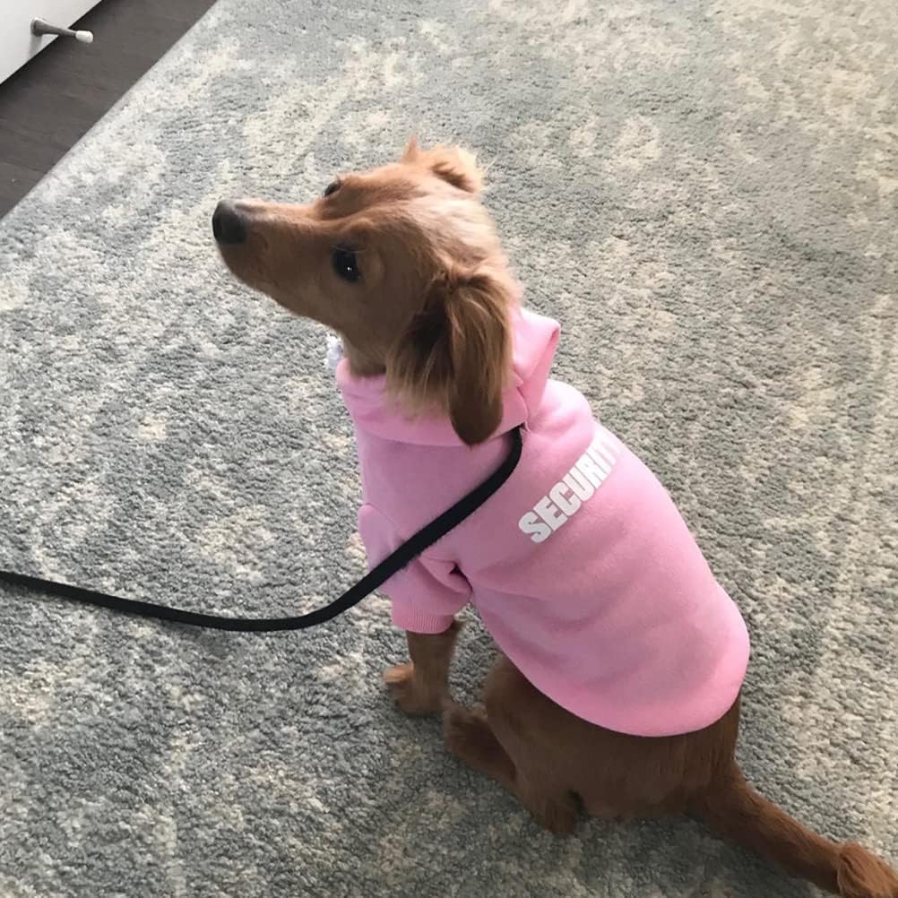 BINGPET Security Dog Hoodie, Pet Sweater Clothes with Leash Hole, Pink
