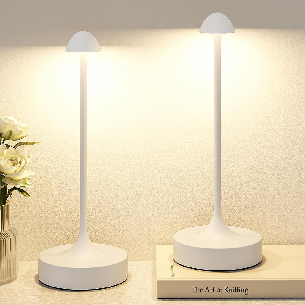 Kakanuo Rechargeable Cordless Table Lamp, Battery Operated Lamps, 3-Color Stepless Dimming, Portable Wireless Desk Lamp, LED Lighting for Dining Room, Restaurant, Office, Bar, Home(White 2 Pack)