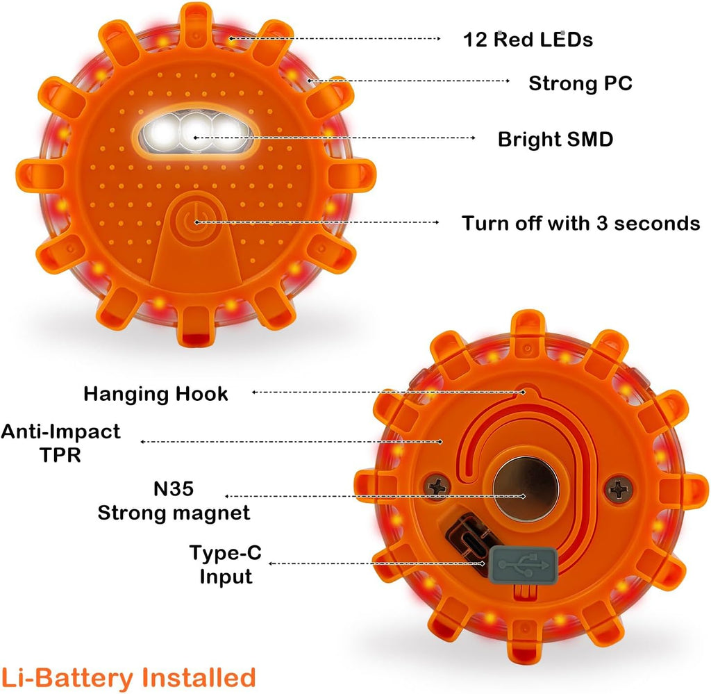 Ecoangel Upgraded USB-C Rechargeable LED Emergency Road Flares (12 Pack)