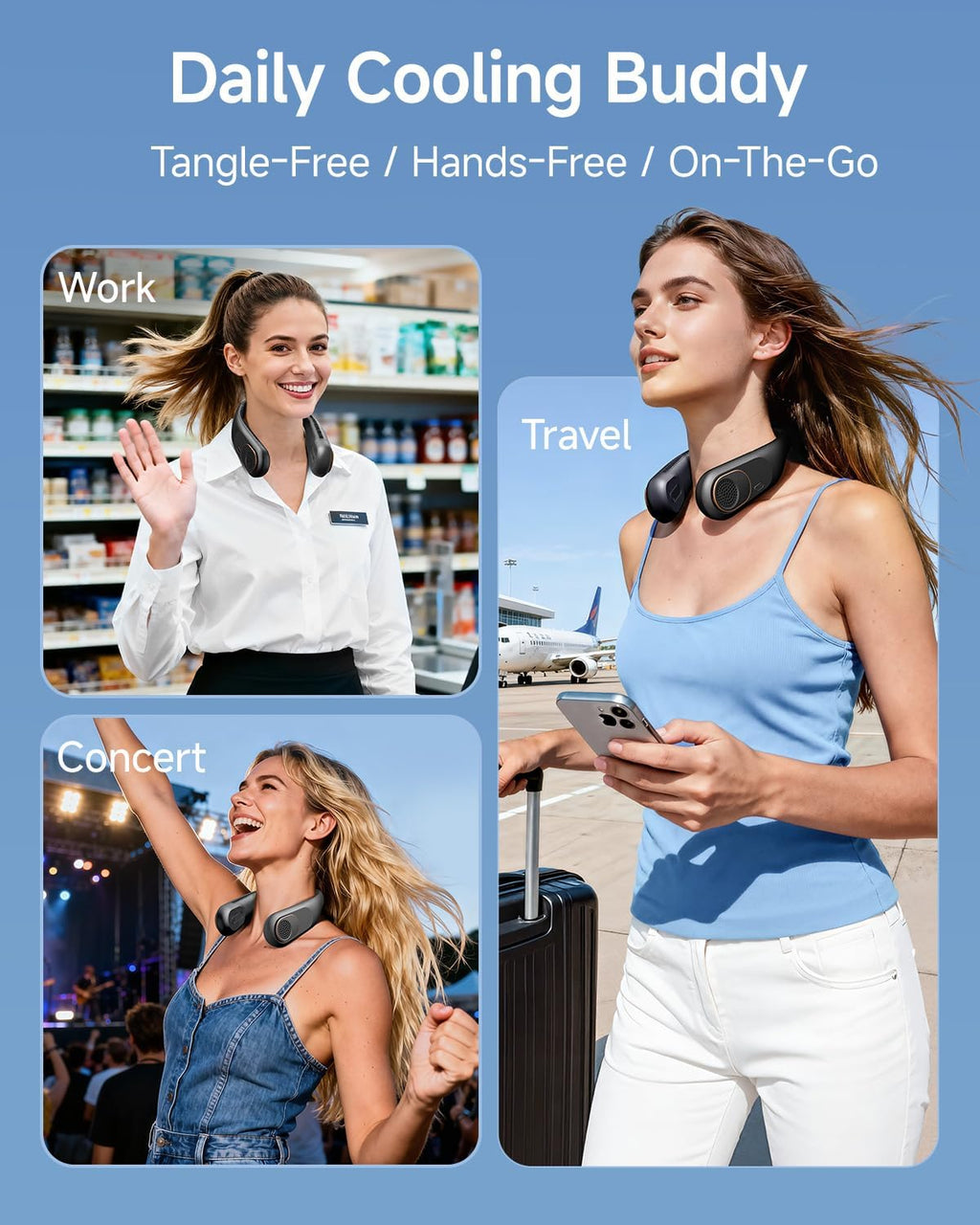 SWEETFULL Portable Neck Fan: 5200mAh Bladeless Personal Fan | 4 Speeds, 20H Max Runtime, No Hair Twist Quiet Wearable Fan for Travel | Birthday Gifts for Men Women Mom Dad