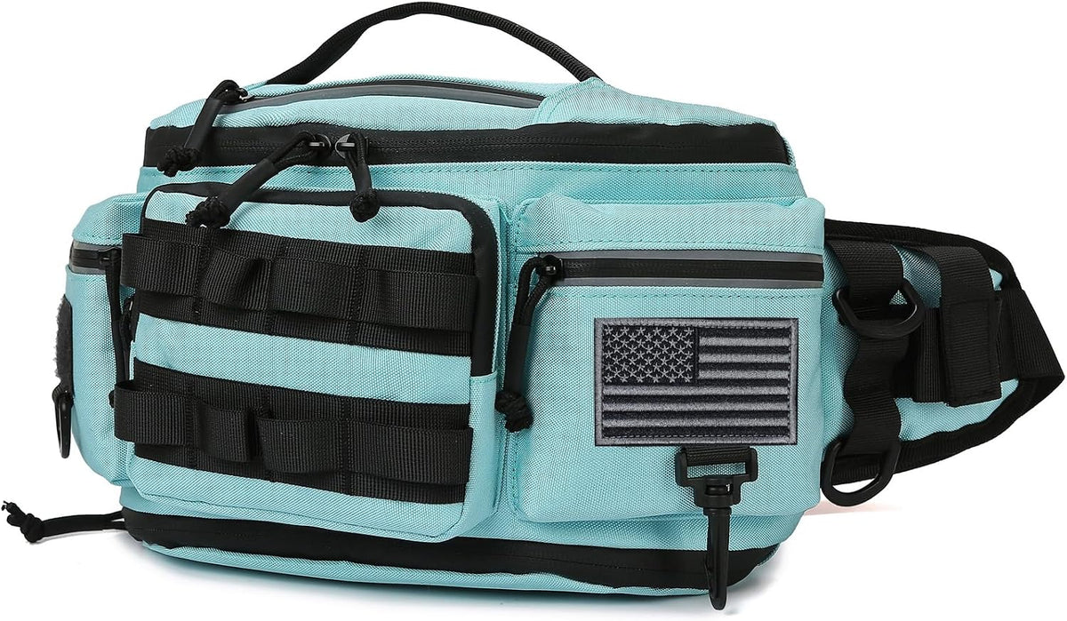 Tactical Fanny Pack ，Utility Bags Military Waist Bag Pack Hip Belt Bumbag for Men Women Fishing Hiking Hunting with Patch (LightBlue)