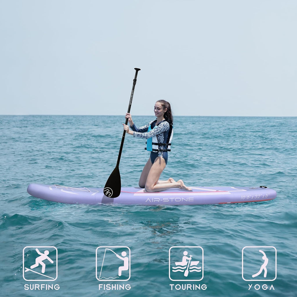 AIR-STONE 10'6” 450 lb Capacity，Inflatable Stand Up Paddle Board with sup Accessories Including Backpack, Repairing Kits, Non-Slip Deck, Leash, 3 Fins, Paddle and Hand Pump