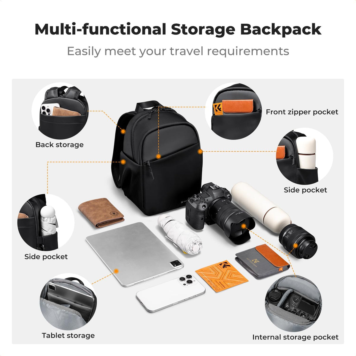 K&F CONCEPT Camera Backpack, Lightweight Compact Camera Bag 5L