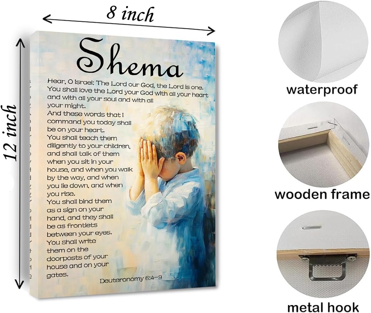 Shema Canvas Wall Art Deuteronomy 6:4-9 Print Christian Positive Painting Bible Verse Posters Religious Home Wall Church Decor Gift Framed 8 * 12 Inch