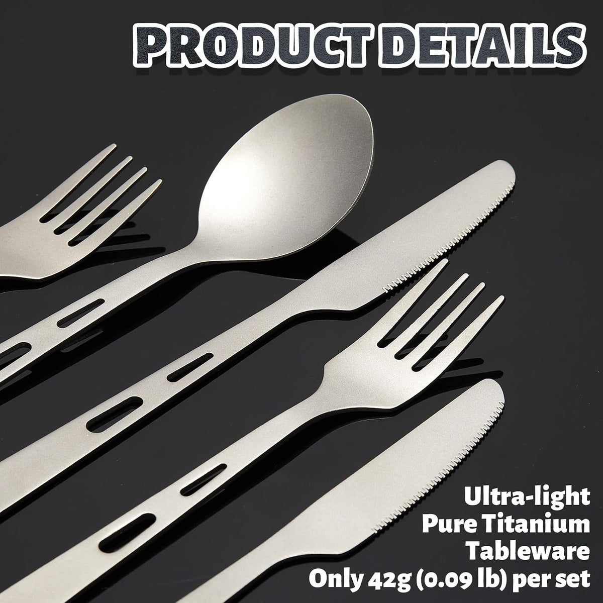6 Pcs Pure Titanium Fork, Spoon, Knife Camping Utensils Set, Portable