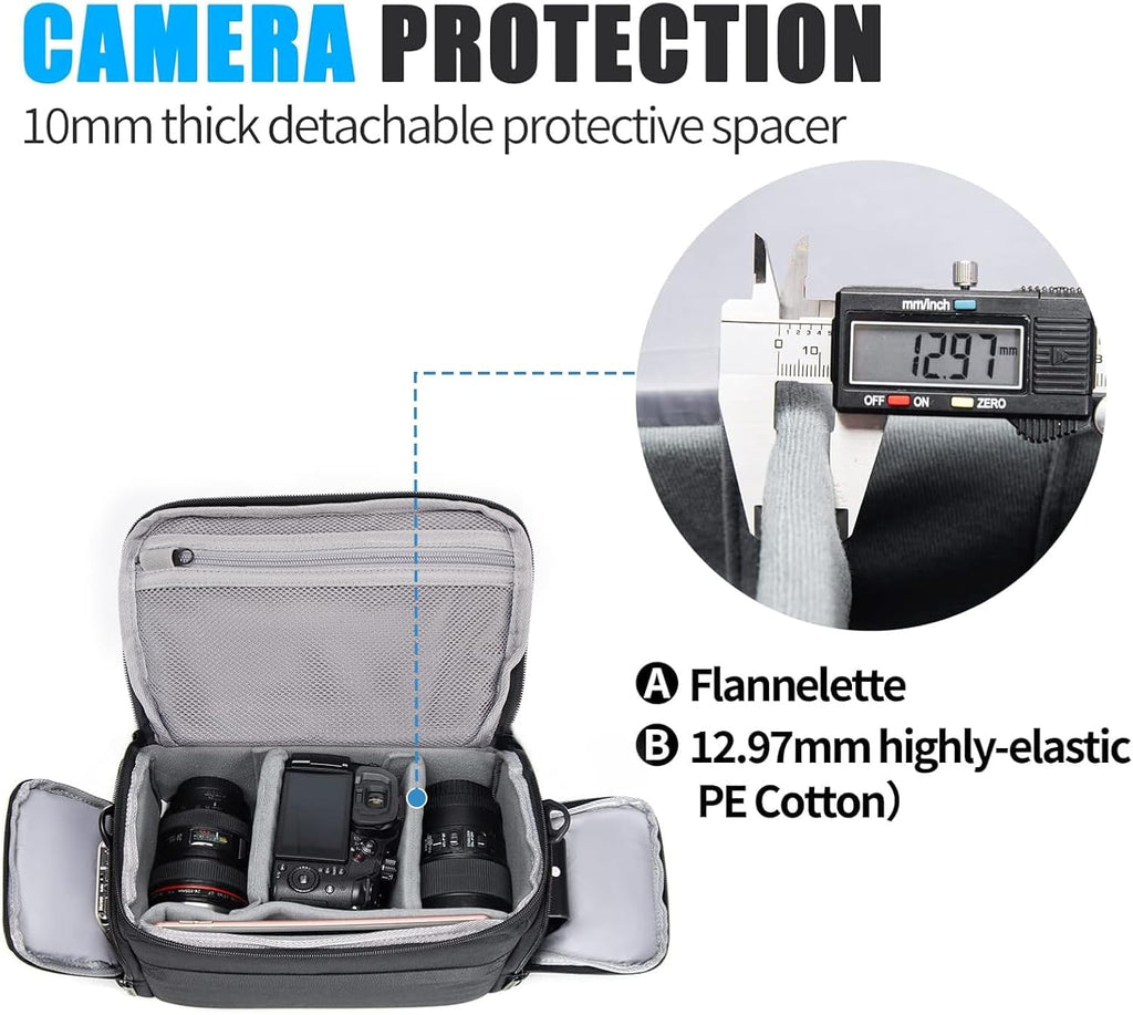 CADeN Compact Camera Shoulder Crossbody Bag Case Compatible for Nikon, Canon, Sony SLR/DSLR Mirrorless Cameras and Lenses Waterproof (1.0 L, Black)
