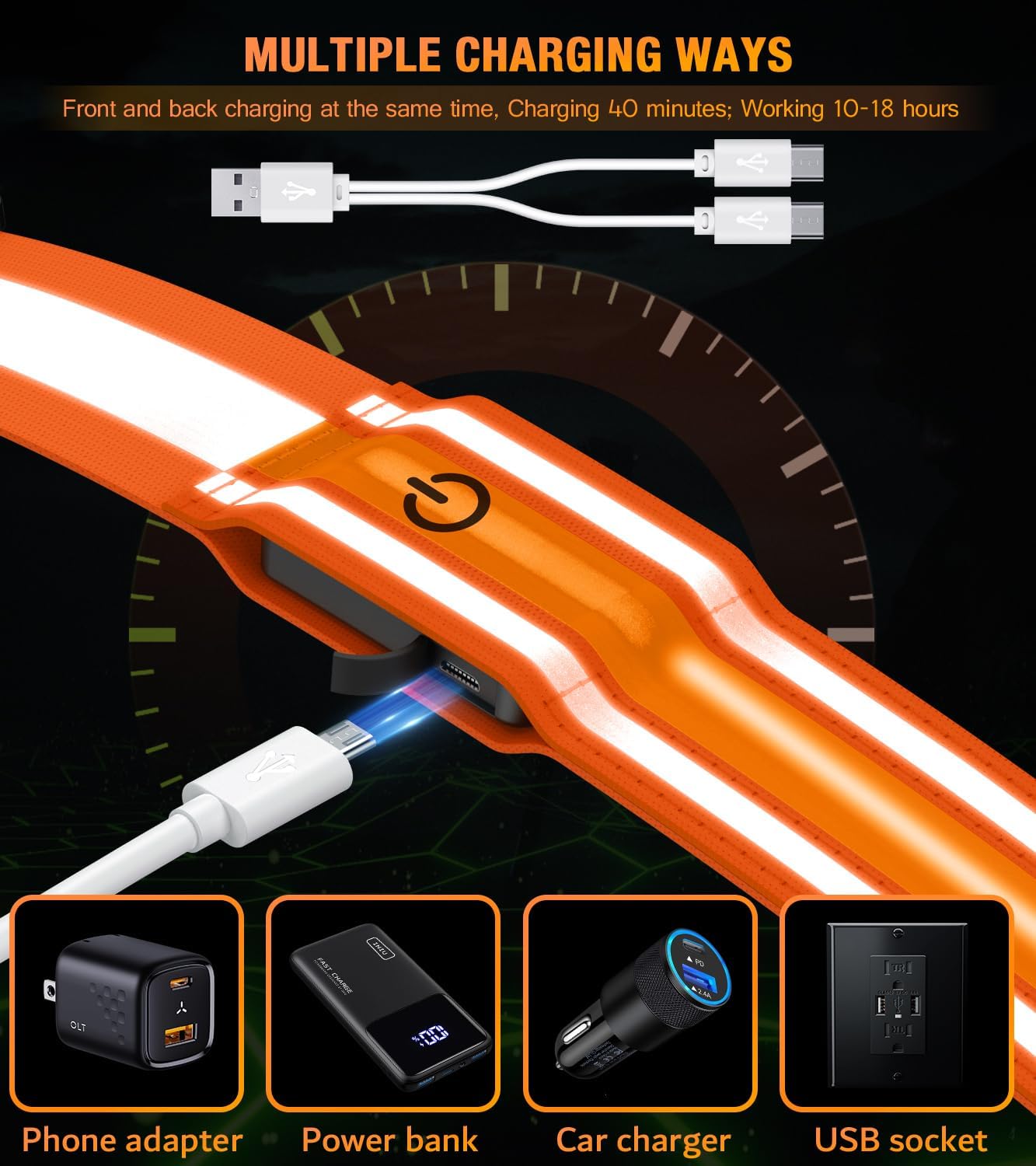 Ylzzrs LED Belt Reflective Sash for Walking at Night,High Visibility Adjustable Night Running Safety Gear,Light Up Running Belt Reflective Gear with Phone Bag/Armband for Runners Walkers Men Women