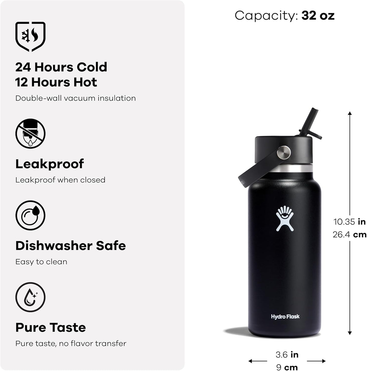 Hydro Flask Water Bottle - Insulated Stainless Steel - Wide Mouth Flex Straw Lid, Non Spill, Leakproof and Refillable in 32 Oz Botanical Bliss Coconut