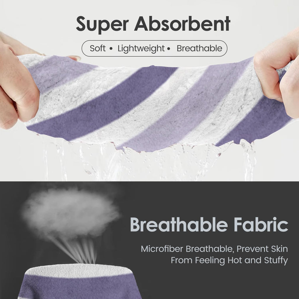 JML Microfiber Bath Towels, 2 Pack, 30" x 60", Cabana Stripe Purple