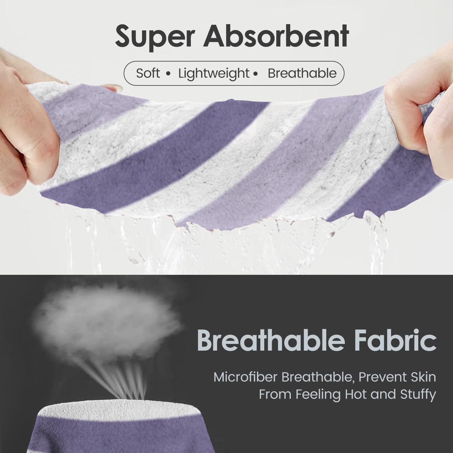 JML Microfiber Bath Towels, 2 Pack, 30" x 60", Cabana Stripe Purple
