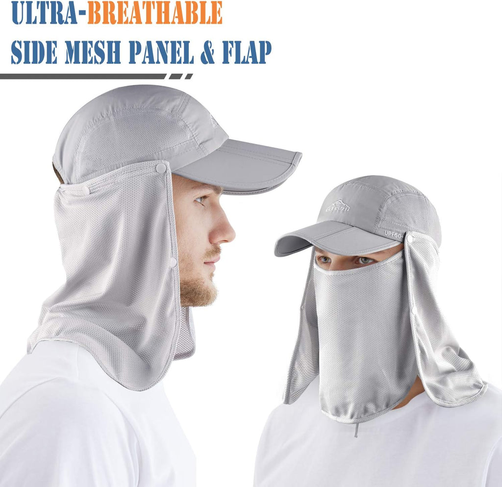 Outdoor Sun Hat for Men Women UPF 50+ Fishing UV Hat with Neck Flap Face Cover for Sun Protection