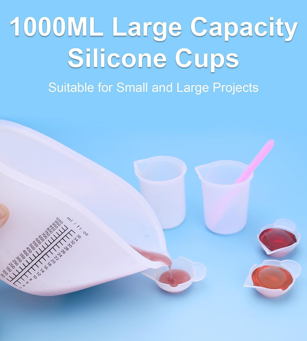 Silicone Measuring Cups, 1000ml & 100ml Large Flexible Mixing Cups, 5 Cups Pour Baking Cups for Epoxy Resin, DIY, Jewelry Making, Cooking