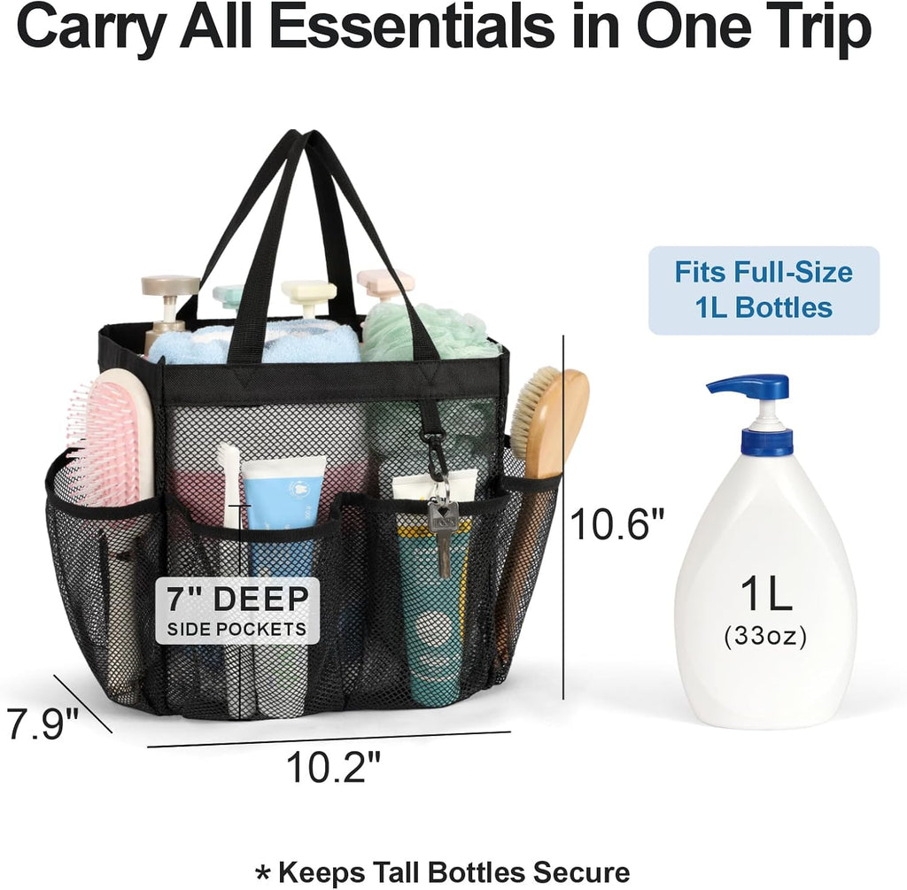 Mesh Shower Caddy Portable - 2 Packs, S-Hook, Shower Bag for Dorm Camping