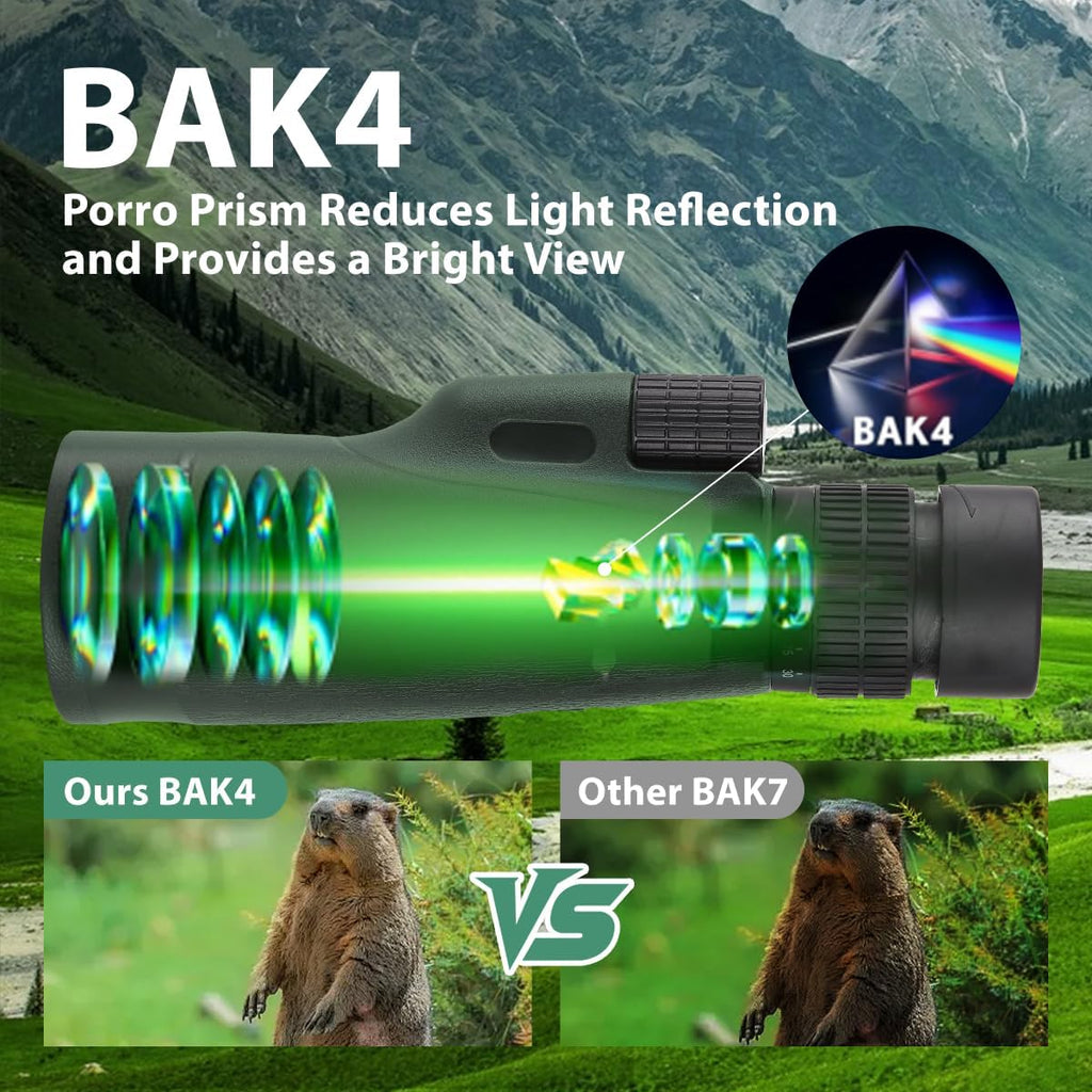 Monocular Telescope 80x100 Wide Field HD Monoculars for Adults with Tripod & Phone Adapter Perfect for Bird Watching Hiking & Outdoor Activities -Green