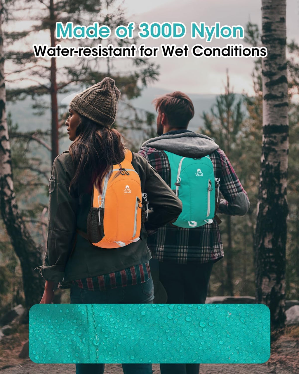 Foldable Small Hiking Backpack with 3 Strap Pockets – Lightweight 300D Spill-proof Daypack for Men Women – Packable Small Travel Backpack with Chest Strap & Trekking Pole Holder – Durable Outdoor Bag